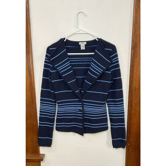 Cache Knit Cardigan Jacket Blue Striped Womens Small Costal Grandma Button Up - Picture 5 of 7